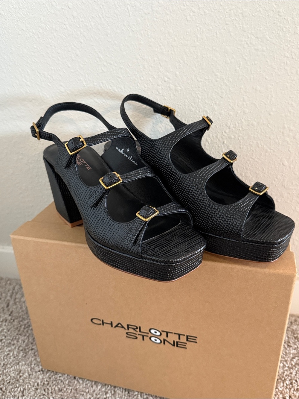 Charlotte Stone Black Lenora Strappy Sandal Size 8 NWT